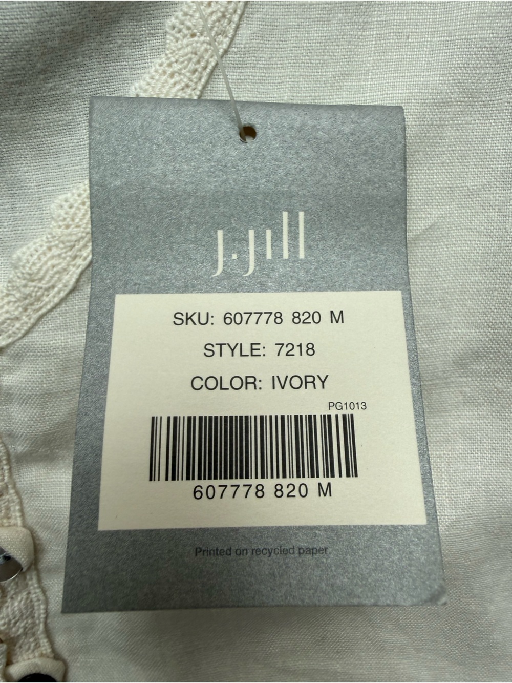 J. Jill Blouse Women M Ivory New Linen Crochet Trim Button Front V-Neck 7218 - Picture 3 of 5